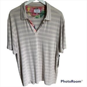 NWT Hyden Yoo Short Sleeve Casual Shirt Men's XL Tan Striped Resort Cruise